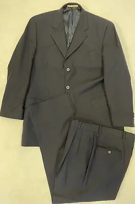 JOSEPH ABBOUD Made In USA Vintage Wool Crepe 3-Button Suit In Navy Size 40 R • $95