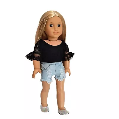 Doll Clothes Top And Denim Shorts Fit 18  American Girl Dolls Maplelea Christmas • $9.97