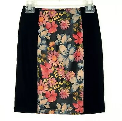 MINKPINK Size XS Floral Printed Leather Pencil Skirt With Rib Knit Side Panel • $19.75