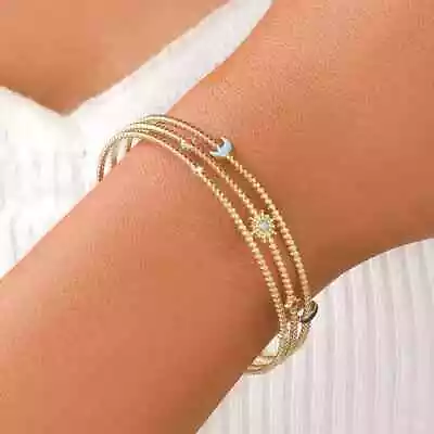 Star And Moon Stainless Steel Cuff Bracelet Women • $19.99