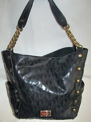 Michael Kors Newbury MK Signature Chain Black Patent Leather Large Tote Bag  • $99.92