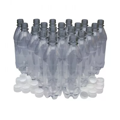 Clear PET Plastic Bottles With White Caps - 500ml - Pack Of 20 - Homebrew  • £9.90