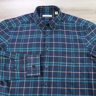 Burberry Brit Shirt Mens Small Blue Plaid Button Long Sleeve Wool Silk Cotton • $15