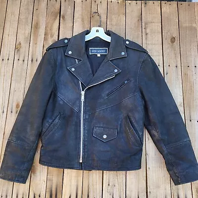 Real Leather Black Leather Moto Biker Jacket Silver Zippers Snaps Womens Medium  • $47.34