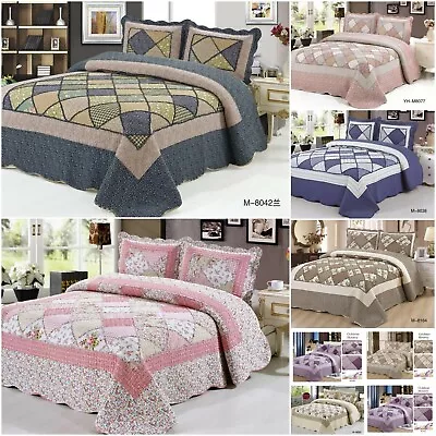£30.90 • Buy Patchwork Quilted Bedspread Double King Super King Size Embroidered Bedding Set