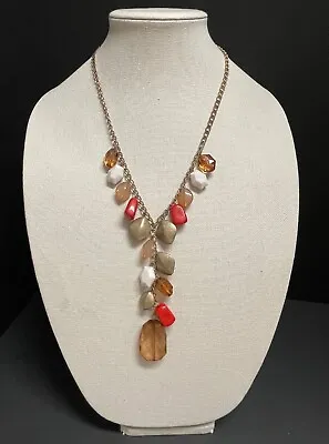 $29 • Buy Vintage Cluster Necklace Fall Colors Lucite Beads Gold Tone Chain 