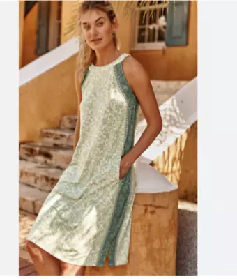 J. JILL Vineyard Border Halter Dress Green Sleeveless Knit Size Large • $22.40