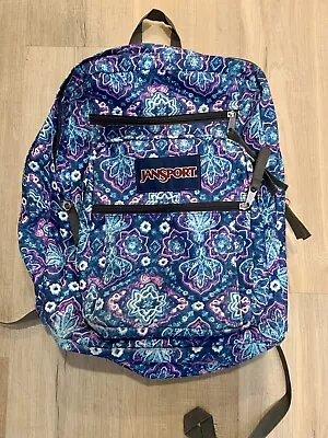 Jansport Backpack Floral Purple Blue 2 Large Separate Compartment Pockets • $24.99