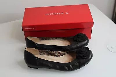 Michelle D Black Leather Ballet Flats Size 9.5 M Pre-owned Very Good Condition • $21.99