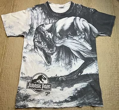 Vtg 1993 Jurassic Park Dinosaur T-Rex AOP  Shirt Men’s Sz Large (20.75X29.5) • $225