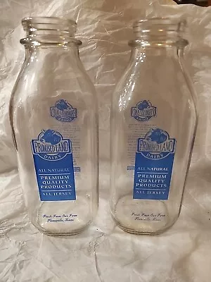  Lot Of 2 Promised Land Dairy Floresville Texas ACL Pint Milk Bottle With Cow  • $30