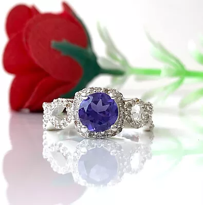 Round Tanzanite Ring Handmade 925 Silver Ring Blue Gemstone Ring Gift For Her • $34.99