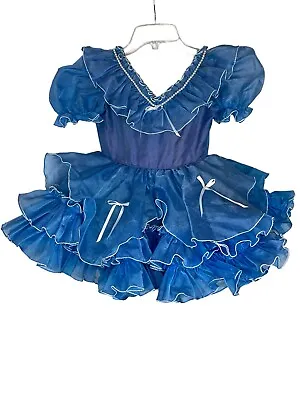 Vintage Girls Pageant Party Blue Ruffled Lace Cupcake Dress Size 6 Taffeta NICE! • $79.99