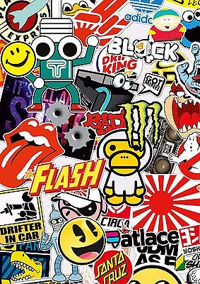 3 A4 Sticker Bomb Sheets * JD 8M EURO DRIFT VW * Stickerbomb Car Van Ipad Tablet • $4.85