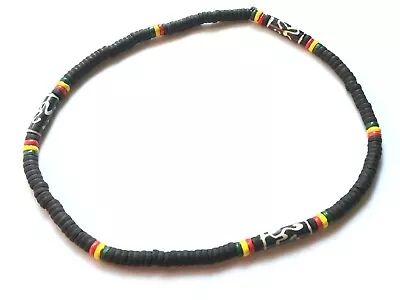 Men Boy 18 Inch Black Necklace Wooden Beaded Choker Surfer Gift For Kid Handmake • $15.99