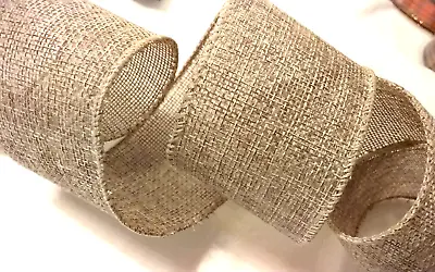 Natural Burlap 2  By 3 Yards Rich Beige Wired Ribbon Fall Farmhouse Thanksgiving • $5.49