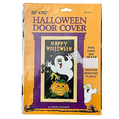 Vintage Plastic Halloween Door Cover 30”x60”Pumpkin Ghost Happy Halloween • $5.99