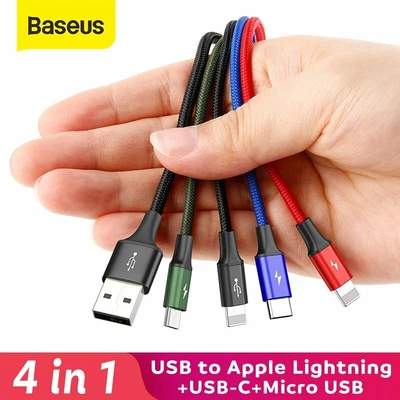 $15.99 • Buy Baseus 4 In 1 Multi USB Charger Charging Cable Cord For IPhone Samsung Android