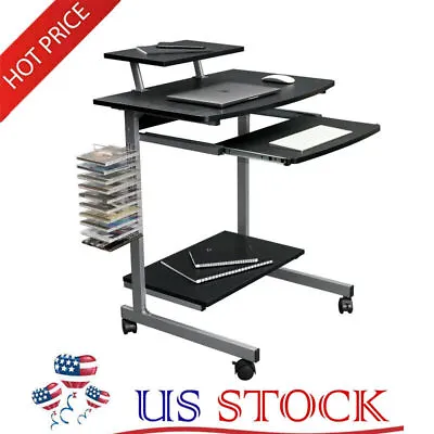 Mobile Computer Cart W/Storage Adjustable Shelf Compact Workstation Espresso New • $78.53