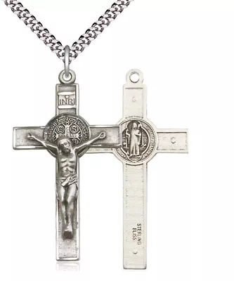 St. Benedict Crucifix On 24  Chain Necklace U CHOOSE METAL TYPE For Male Bliss • $92.98