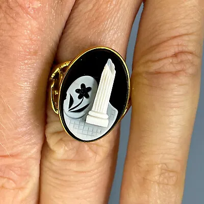 SCRAP / WEAR Mourning Ring Hardstone Onyx Cameo Ring Gold Unisex Ring 9K OffeR! • $1165.77