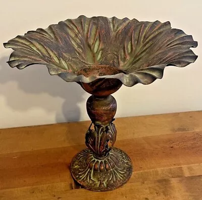 Small Decorative Metal Pedestal Bird Bath Bowl 13  High X 14  • $12.50