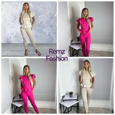 £22.88 • Buy Ladies  Italian  Peplum Hem Off Shoulder Buttons Top Tracksuit Set