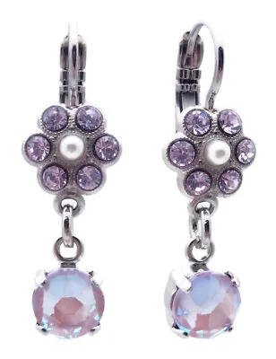 Mariana Romance Pearl & Purple Crystal Flower Silvertone Dangle Earrings 139-10 • $43.40