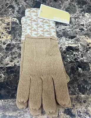 Michael Kors MK Monogram Knit Gloves 'Camel Tan' Adult One Size 537413C NEW • $33.99