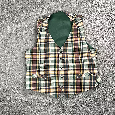 Vintage 80s Plaid Vest Men's Green Tarten Pockets 70s Large • $14.99