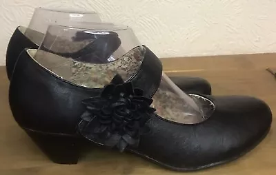 Nature’s Own Ladies Black Flower Shoes Uk 6 Strap Floral Lined Cuban Heel Comfy • £13.50