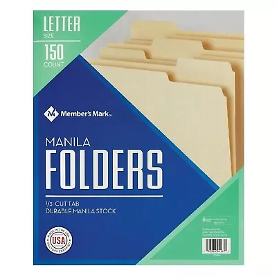 Member's Mark Manila File Folders Letter 1/3 Cut Assorted Tabs150 Per Box • $24.63