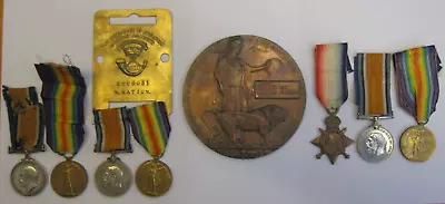 Ww1 Medals 3 Family Groups K.i.a Trio And Memorial Plaque &  2 Doubles & Plate • £399.99