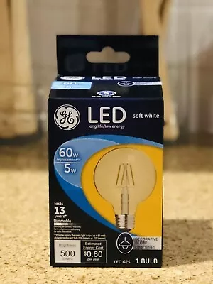 GE G25 LED Globe Light Bulb Clear Finish Soft White 5 Watts 500 Lumens 24601 • $8