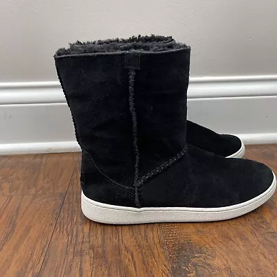 UGG Australia MIKA Black Suede Sheepskin Cuff 1125793 Short Boots Sz 8.5 • $69