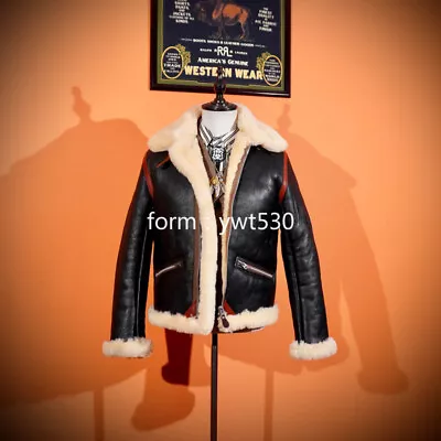 American Retro Classic D1 Merino Fur Leather Bomber Warm Jacket • $419