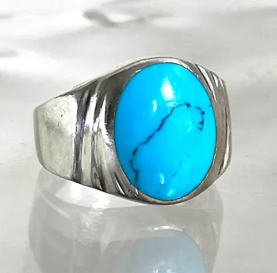 Large Men's 925 Sterling Silver Turquoise Signet Ring Size 12.5 • $75