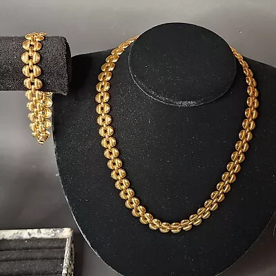 Vintage Krementz Rare Set Gold Plated Wide Link 18  Necklace 7.5  Bracelet Set • $38.95
