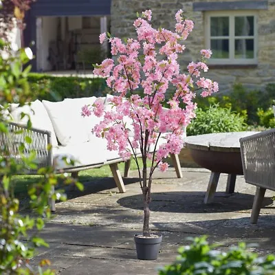 Artificial Pink Cherry Tree Weatherproof Home Or Garden Faux Fake Potted Plant • £99.95