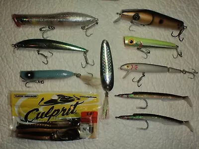 9 Saltwater Striper Lure Assortment 6 Plugs 2.5oz Spoon Teasers 10  Culprits • $19.99