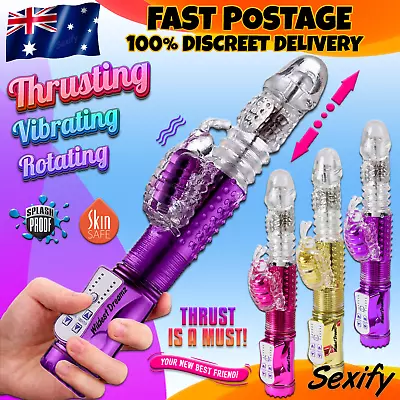 10  Thrusting Rabbit Vibrator Dildo Clit Rotating Telescopic GSpot Large Sex Toy • $24.95