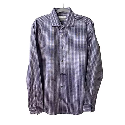 Calvin Klein Slim Fit Button Down Plaid Purple Shirt Long Sleeves Sz M/15.5-33 • $19