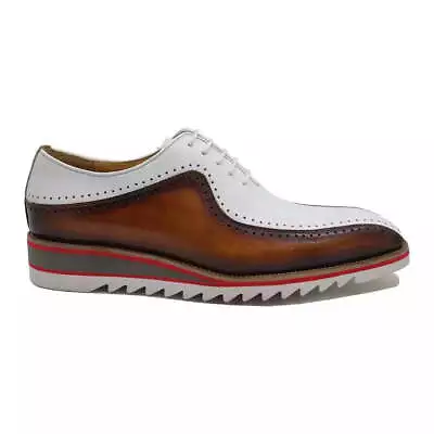 Carrucci Mens Cognac Brown & White Two-Tone Oxford Leather Dress Shoes • $79