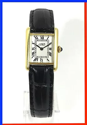 VINTAGE 80’s MUST DE CARTIER LADIES TANK 20.5MM ARGENT VERMEIL GP HAND WIND! • $1270