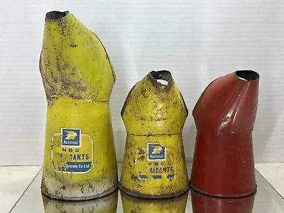 (E) Lot Of 3 Advertising Metal Oil Can Pourer 2 NBC Lubricants Misc. Sizes • $29.99