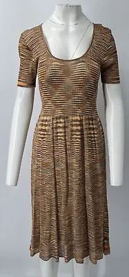 Missoni Orange/Brown Knit Abstract Print Short Sleeve Scoop Neck Dress Sz 44 • $127.50