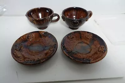 MT-18 PAIR DRIPWARE POTTERY CUP AND SAUCERS Handmade Art Pottery • $26