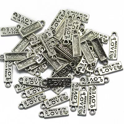 50 Pieces Made With Love Charm Rectangular Pendant For Bracelet Findings • £5.15