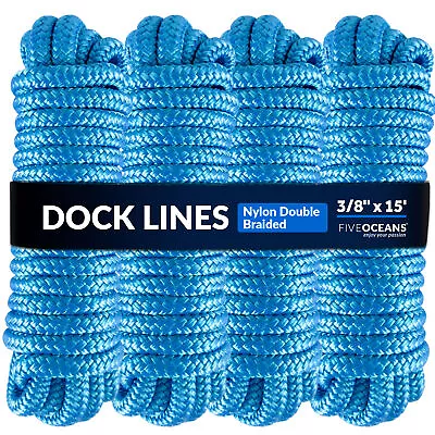 Dock Lines 4 Pack 3/8 Inch X 15 Feet Marine Boat Docking Rope Line Light Blue • $24.30