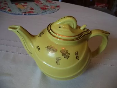 Vintage Hall Teapot #0799 Yellow With Gold Trim Leaves & Acorns Hook Lid 6 Cups • $14.95